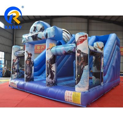 Jardín de juegos al aire libre PVC de calidad comercial Cómo entrenar a su dragón Excavadora inflable con 2 juegos de diapositivas