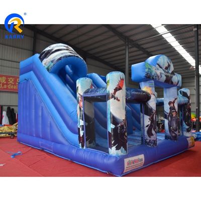 Jardín de juegos al aire libre PVC de calidad comercial Cómo entrenar a su dragón Excavadora inflable con 2 juegos de diapositivas