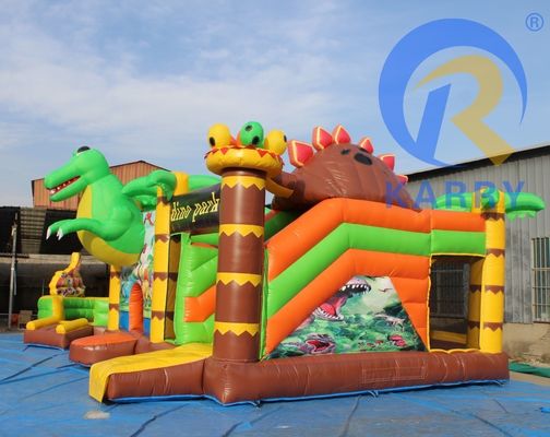 Características PORTABLE Fiesta de niños saltando castillo de salto con tobogán en tema de dinosaurios