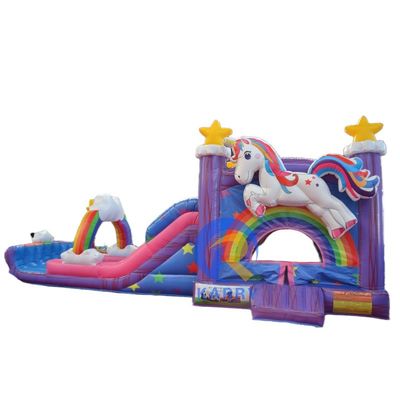 PVC Rainbow Unicorn Inflable Bouncer House con tobogán de piscina inflable y juego 3 en 1
