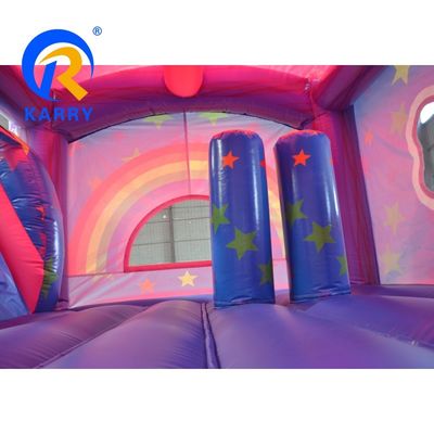 PVC Rainbow Unicorn Inflable Bouncer House con tobogán de piscina inflable y juego 3 en 1