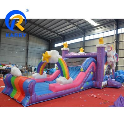 PVC Rainbow Unicorn Inflable Bouncer House con tobogán de piscina inflable y juego 3 en 1