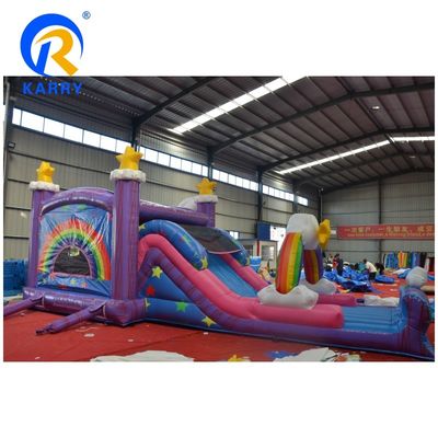 PVC Rainbow Unicorn Inflable Bouncer House con tobogán de piscina inflable y juego 3 en 1