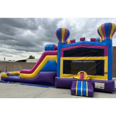 Carril doble deslizamiento inflable y salto castillo de salto para niños rosa globo aerostático casa de salto
