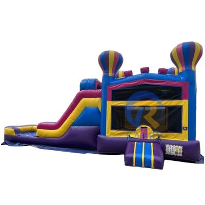 Carril doble deslizamiento inflable y salto castillo de salto para niños rosa globo aerostático casa de salto