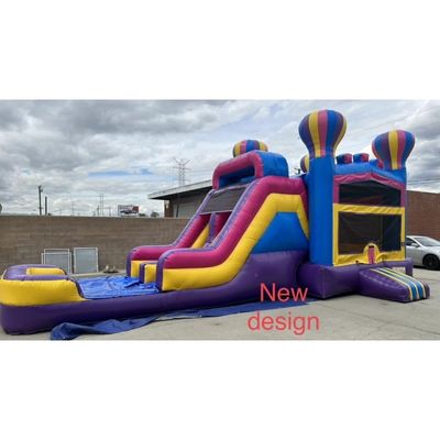 Carril doble deslizamiento inflable y salto castillo de salto para niños rosa globo aerostático casa de salto