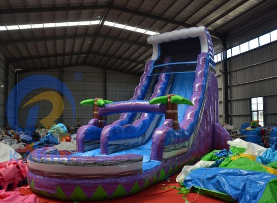 2023 Promoción Deslizamiento de tierra empinado Árbol mágico de palma agua deslizamiento púrpura inflable con piscina