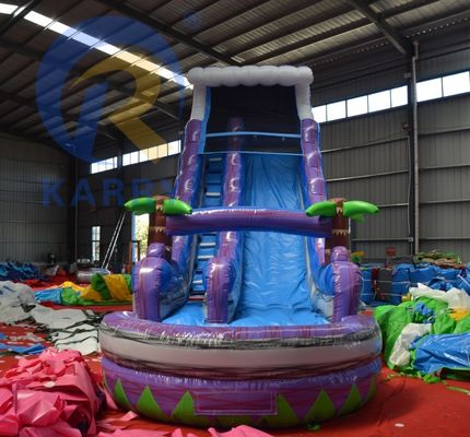 2023 Promoción Deslizamiento de tierra empinado Árbol mágico de palma agua deslizamiento púrpura inflable con piscina