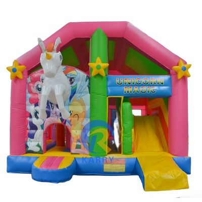 Promoción de eventos comerciales Unicornio Castillo de salto con kits de deslizamiento y reparación incluidos