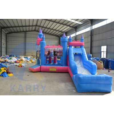 Unisex personalizado hinchable 3 en 1 Castillo con tema congelado Color azul y diapositiva larga