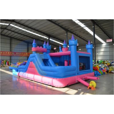 Unisex personalizado hinchable 3 en 1 Castillo con tema congelado Color azul y diapositiva larga