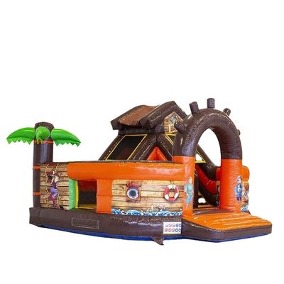 Temática de barco pirata inflable Castillo rebobinado con diapositiva y logotipo personalizado aceptable