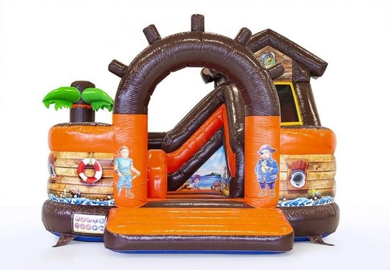 Temática de barco pirata inflable Castillo rebobinado con diapositiva y logotipo personalizado aceptable