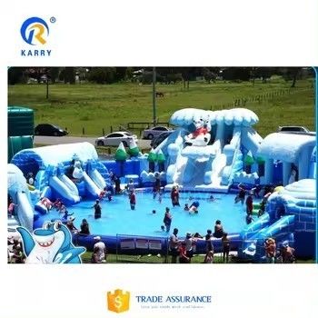 Gran piscina inflable Casa de rebote Castillo de rebote con soplador y tobogán de agua inflable