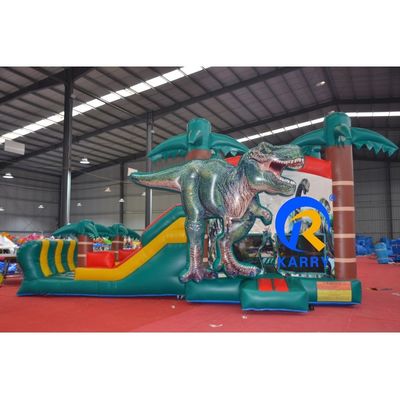 Características Jardín de juegos para niños al aire libre Dinosaurio Inflable Castillo Rebobinado con tobogán húmedo seco