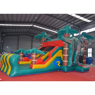Características Jardín de juegos para niños al aire libre Dinosaurio Inflable Castillo Rebobinado con tobogán húmedo seco