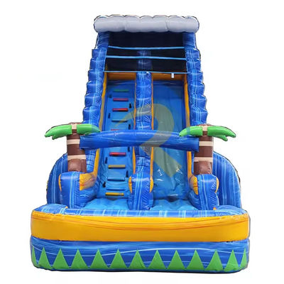 Accesorios de soplador de aire tobogán de agua de palma inflable con piscina de agua y trampolín