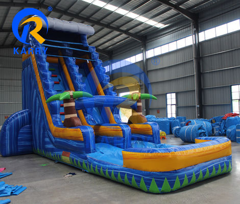 Accesorios de soplador de aire tobogán de agua de palma inflable con piscina de agua y trampolín