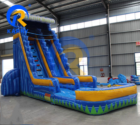 Accesorios de soplador de aire tobogán de agua de palma inflable con piscina de agua y trampolín