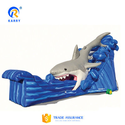 CE soplador y reparación incluidos tiburón azul exterior tobogán de agua inflable con piscina