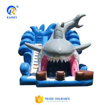 CE soplador y reparación incluidos tiburón azul exterior tobogán de agua inflable con piscina
