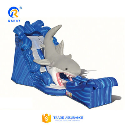 CE soplador y reparación incluidos tiburón azul exterior tobogán de agua inflable con piscina