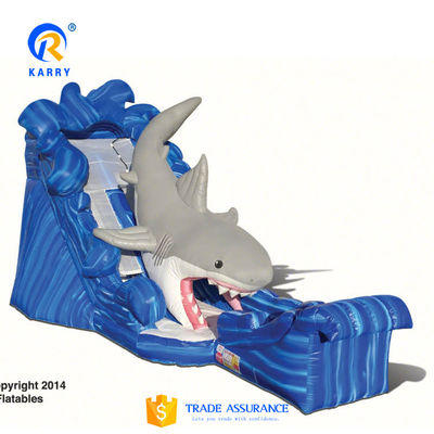Equipo popular de parque acuático inflable Grandes toboganes acuáticos de tiburón 3D azules con piscina