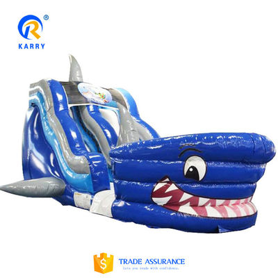 Equipo popular de parque acuático inflable Grandes toboganes acuáticos de tiburón 3D azules con piscina