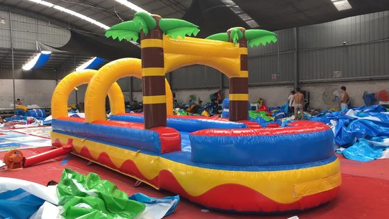 0.55mm PVC Tarpaulin Flat Slide Palma árbol comercial de agua hinchable tobogán para adultos