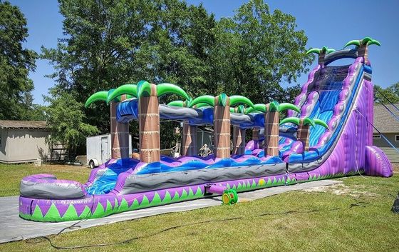 Impresión digital Palma púrpura tobogán de agua inflable comercial para adultos y niños