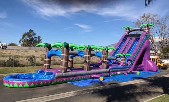 Impresión digital Palma púrpura tobogán de agua inflable comercial para adultos y niños