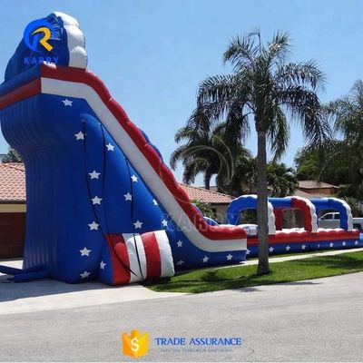 Deslizamiento de agua inflable comercial al aire libre con estilo de bandera de EE.UU. y carril de deslizamiento super largo