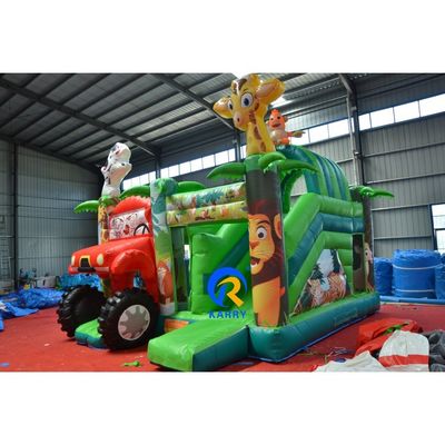Tamaño personalizado Auto de carreras azul Casa de rebote inflable con tobogán duradero y material