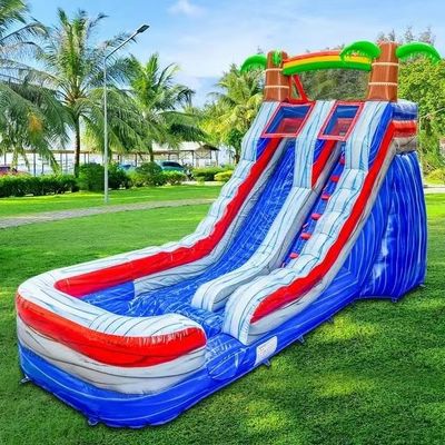 Oportunidad al aire libre tobogán de agua inflable gris con tres arcos de salto y piscina