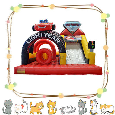 Exterior coche de carreras inflable deslizador deslizamientos secos castillo casa de rebote para niños
