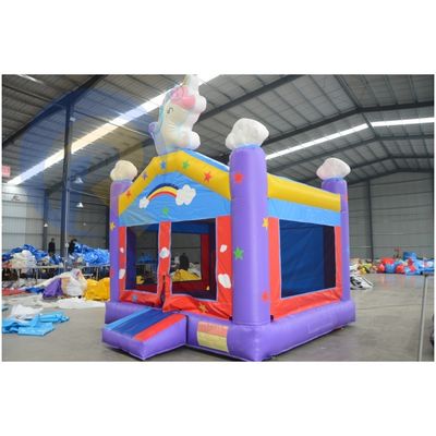 Casa de salto inflable unisex con diapositiva lindo dibujo animado unicornio PVC castillo de salto