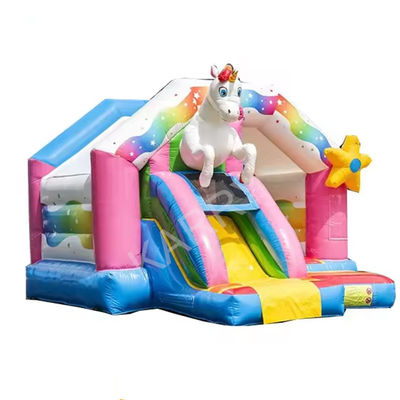 Castillo desde hace 14 años Popular Arco iris unicornio al aire libre Castillo de salto con combinación de diapositivas