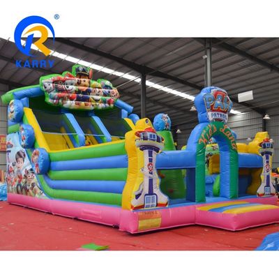 Casa de rebote inflable de tamaño personalizado para el tema de patrulla de cachorros de dibujos animados en interiores