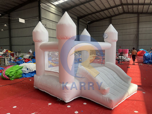 EN71/CE Certificado castillo de salto inflable comercial de color blanco con tobogán y piscina de bolas