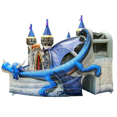 5x4m 18 * 16 pies Dinosauro Azul Castillo Rebordante Slide Combo con servicio OEM profesional