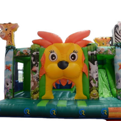 Parque de diversiones para niños Trampolín con tobogán interno personalizado Jungle Lion King
