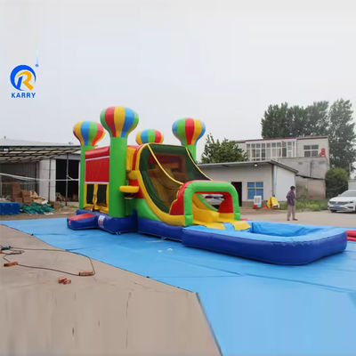 Set de toboganes inflables de castillo de lonas de PVC para niños con globos de colores y casa de rebote