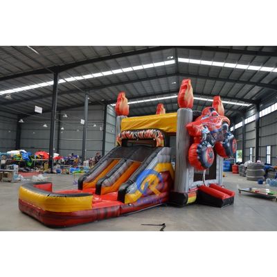 Combo de piscina de tobogán seco inflable con tobogán de doble carril y tema de carreras 3D OEM aceptado