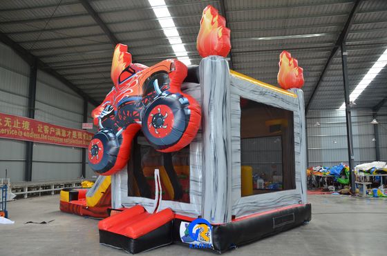Combo de piscina de tobogán seco inflable con tobogán de doble carril y tema de carreras 3D OEM aceptado