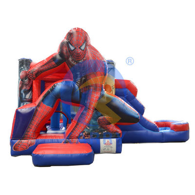 EN71/EN14960/CE Casa de salto inflable con tobogán de agua y piscina, con certificación Spiderman