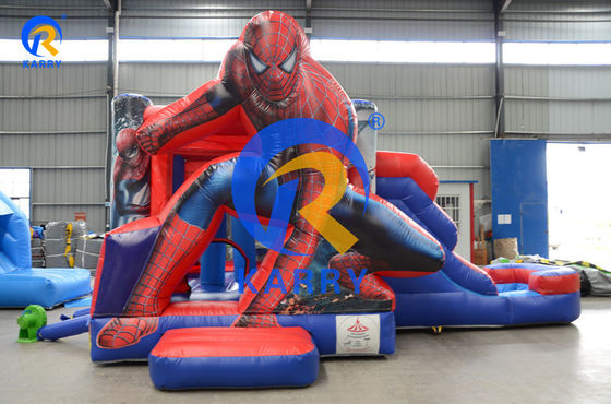 EN71/EN14960/CE Casa de salto inflable con tobogán de agua y piscina, con certificación Spiderman