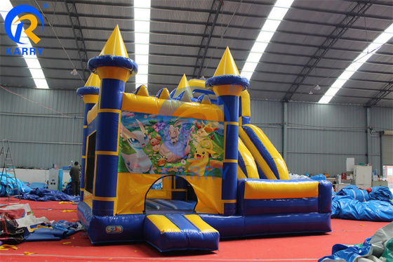 Salto inflables dibujos animados castillo de salto con casa de tobogán al aire libre de obstáculos bouncer
