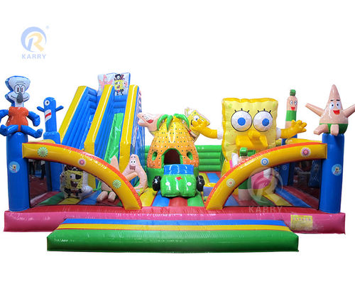 Parque de diversiones de agua inflable dibujos animados Esponja Ciudad divertida con toboganes y castillo de saltos