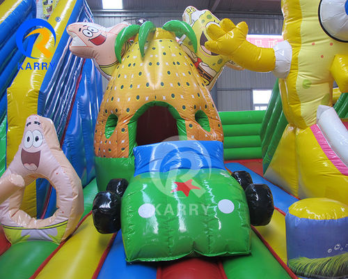 Parque de diversiones de agua inflable dibujos animados Esponja Ciudad divertida con toboganes y castillo de saltos