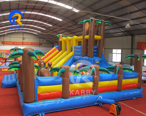 Parque de diversiones Equipo de juego Tema de dinosaurios Inflables Fun City Castle Slide Combo